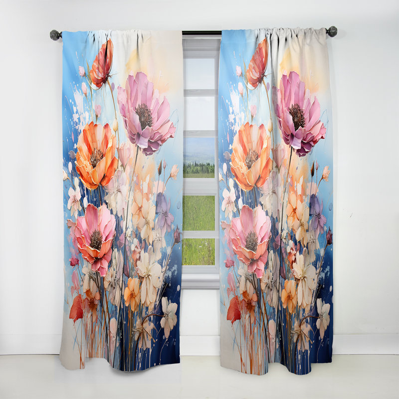 Guri - Rideau obscurcissant à motif floral fleurs saisonnières - 1 panneau, L 52 po x L 84 po