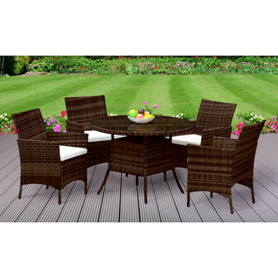 Ballast 4 - Person Wicker Patio Dining Set with Round Table , Cushions Included