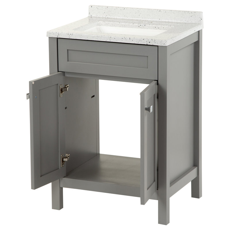 Marro 24.5'' Single Bathroom Vanity with Solid Surface Top, Gray