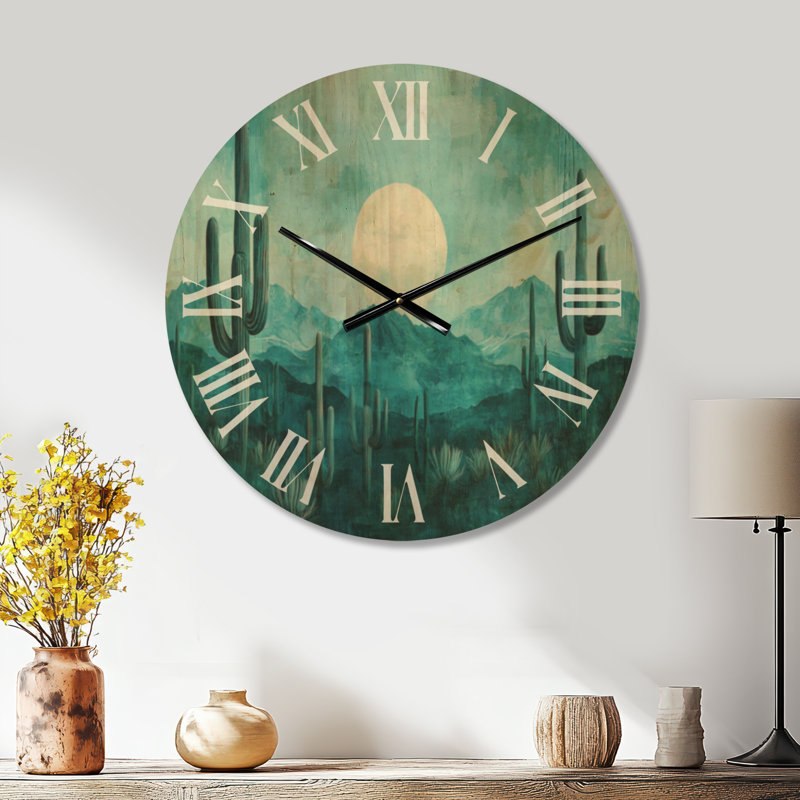 Très grande horloge panoramique - sarcelle brise du désert, imprimée sur bois, Medium
