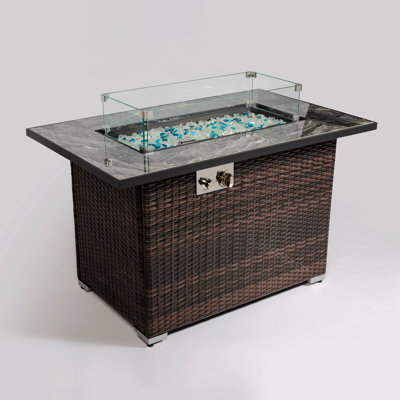 Maresia Rectangle Wicker Propane Smokeless Fire Pit Table