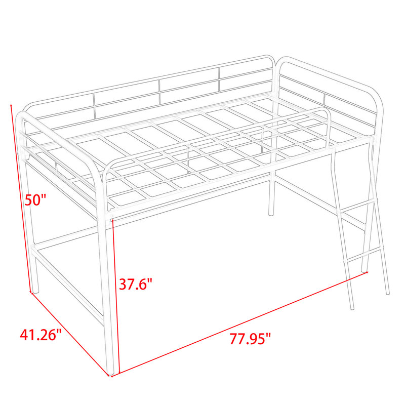 Alodi Twin Size Metal Loft Bed with Ladder