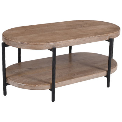 Table basse ovale en bois massif et en fer
