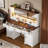 55.1" Large Vanity Desk with Lighted Mirror & Power Outlet, White Makeup Vanity & 8 Drawers 3 Lighting Modes Hollywood Dressing Vanity Desk Set, Large Makeup Vanity with Lots of Storage for Girls