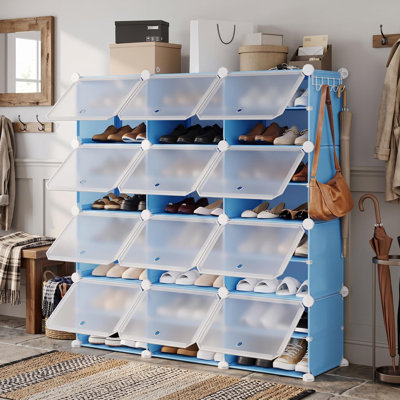 Armoire de rangement à chaussures à 8 niveaux - Organisateur modulaire avec portes transparentes anti-poussière pour entrée, couloir, chambre à coucher, garage - Range-chaussures en plastique durable