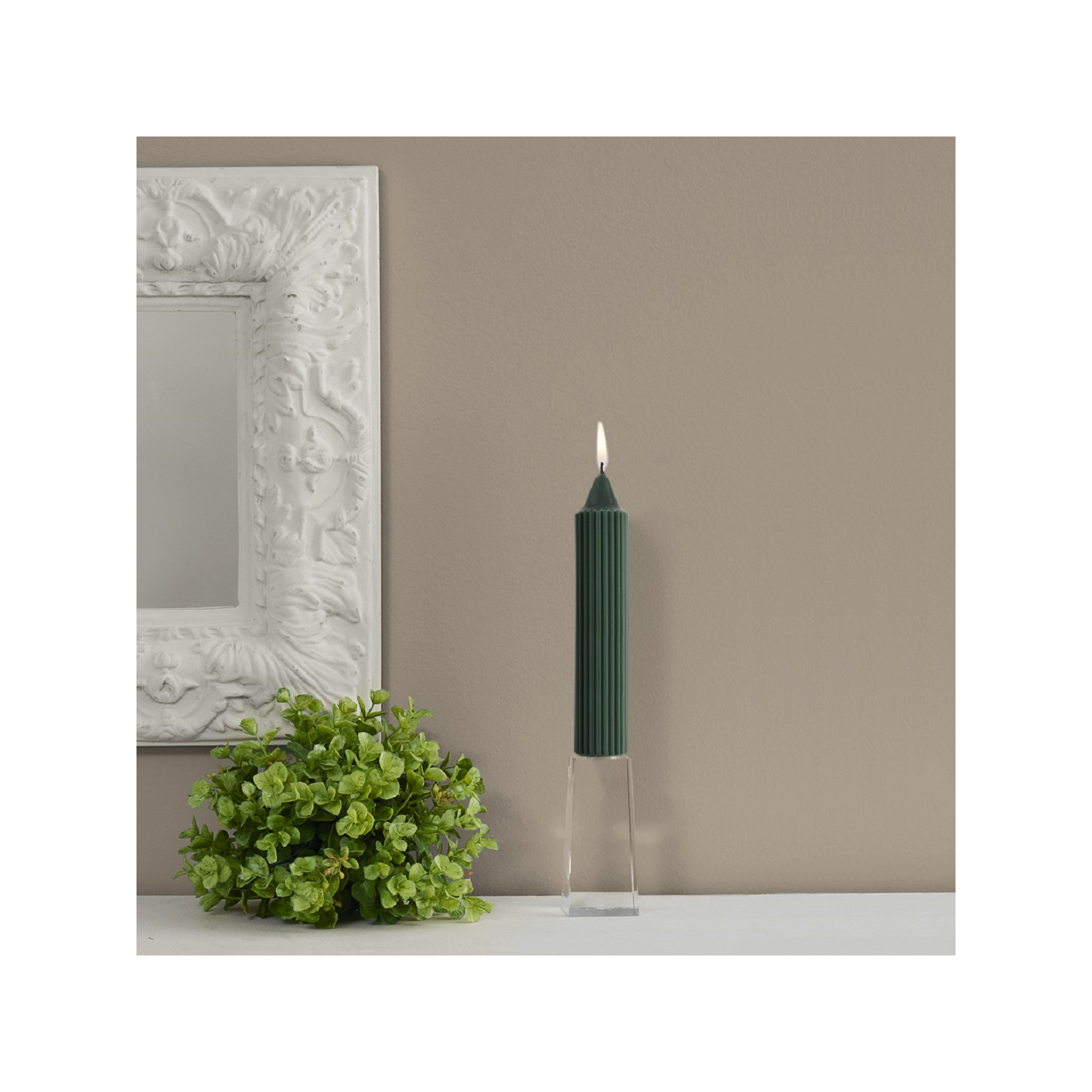 Grecian Collenette Unscented Taper Candle, 7" H x 1.25" W x 1.25" D, Green