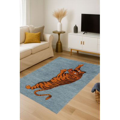 Tapis gris tissé à imprimé tigre Mosso