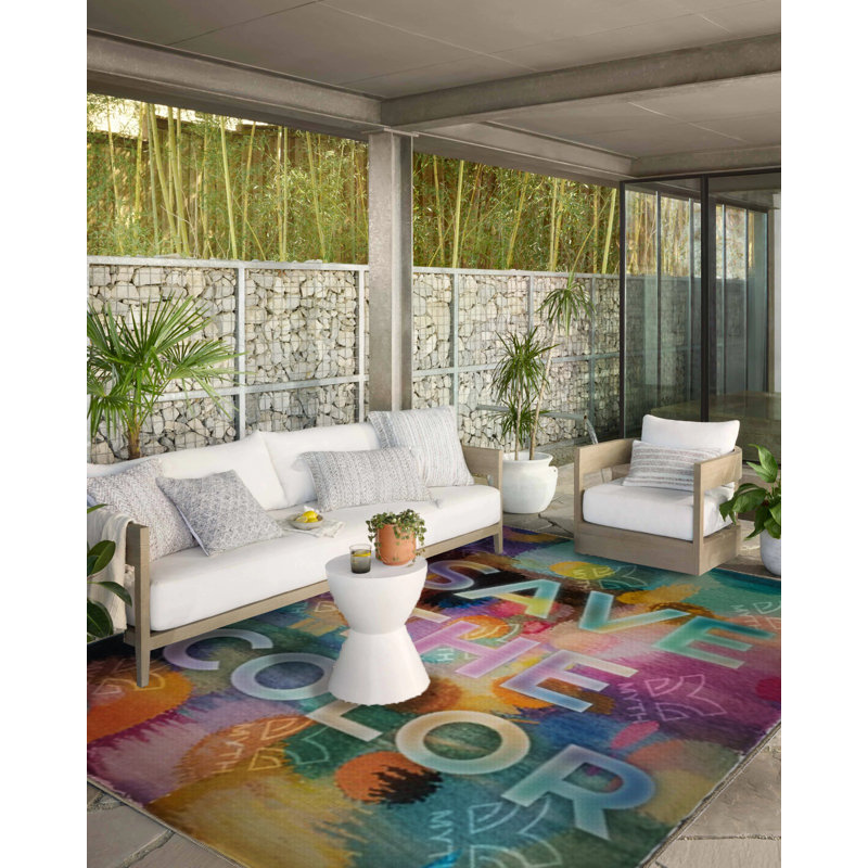 Tapis multicolore à motifs textuels «Save The Color» de la collection Écrite, Rectangle 4 pi 11,06 po x 9 pi 10,11 po