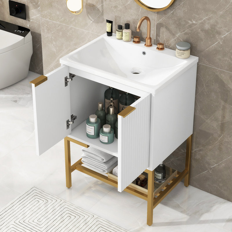Meuble-lavabo blanc avec tablette Buldan