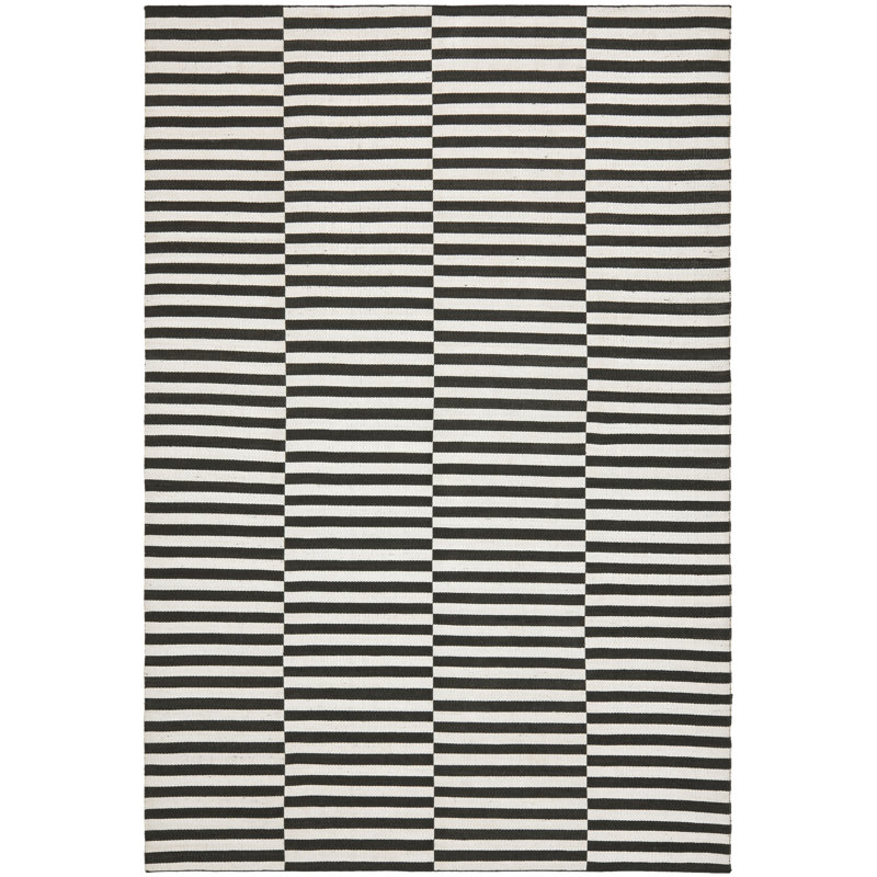 Cameron Striped Area Rug in Black/Ivory, Rectangle 4' x 6'