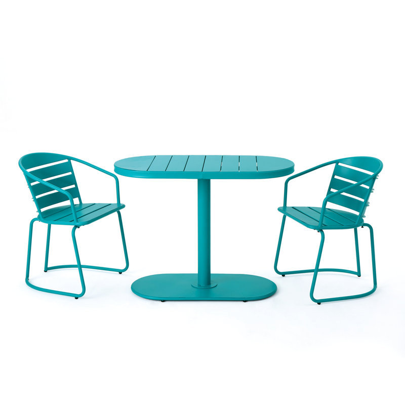Collection Elegant Garden Bistro - Fer, finition bleu sarcelle, 2 chaises et table ovale en fer pour l'extérieur avec accent