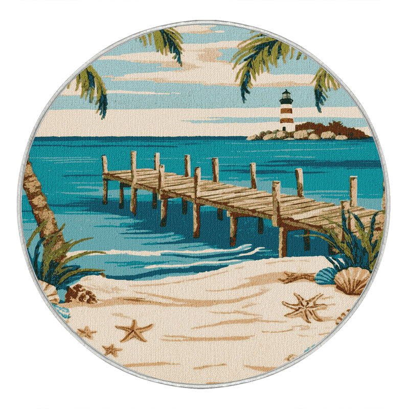  Tapis bord de mer lavable, Rond 8 pi