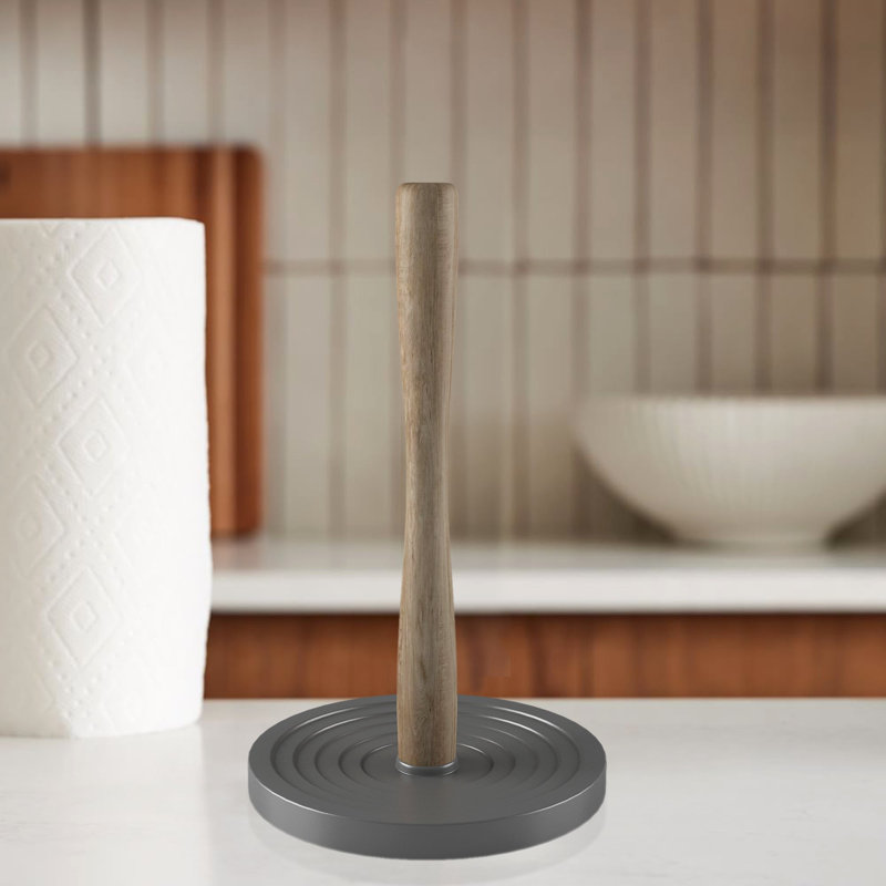 Porte-essuie-tout en bois avec base grise, Gris