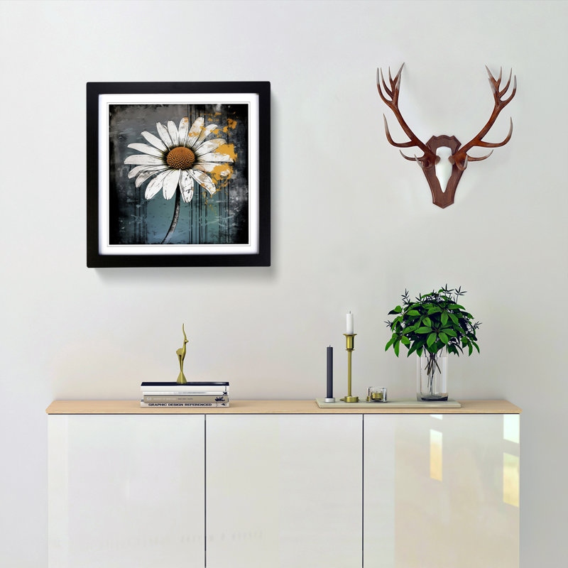 Daisy Grunge Art - Framed Print, Black