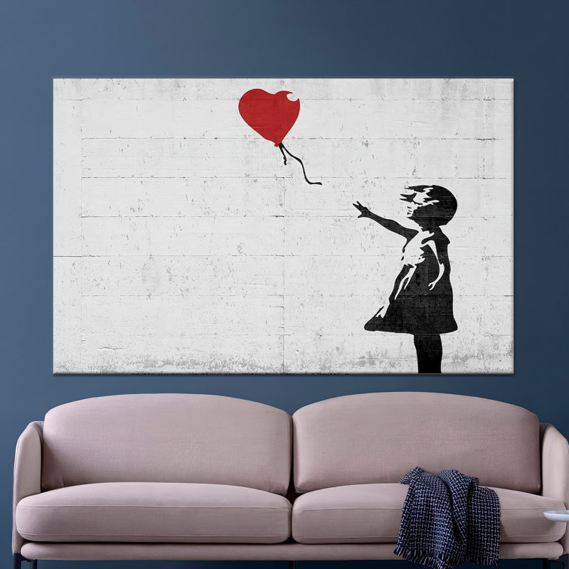 Toile imprimée: Fille de Banksy avec art en ballon - Décoration murale unique, 1P, 63,1 po de hauteur x 114,2 po de largeur
