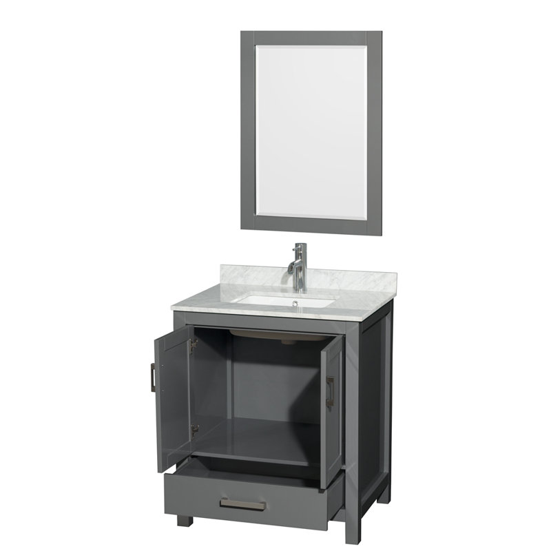 Sheffield 30" Freestanding Single Bathroom Vanity with Marble Top with 24" Mirror, Dark Gray