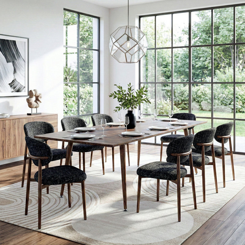 Ensemble de salle à manger extensible 9 pièces pour 8 personnes Mid-Century, Noir