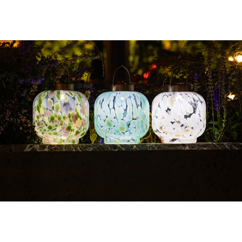 Lanterne solaire 7,25 "soufflée à la main - verre de mer, Bleu / Vert
