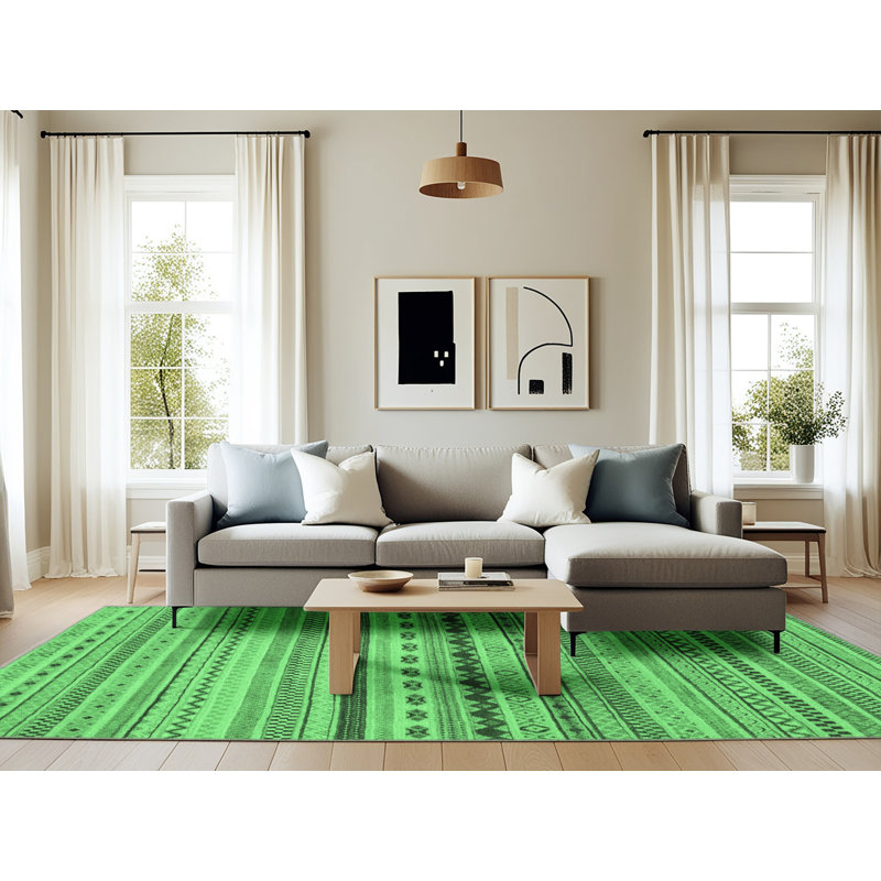 Tapis lavables à la machine à motif abstrait vert émeraude 2259, Rectangle 6 pi x 9 pi