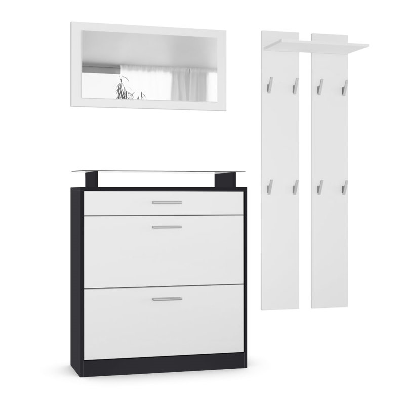 Mcclinton Hall Tree with Shoe Storage, Grey (glossy)/White (matt), No