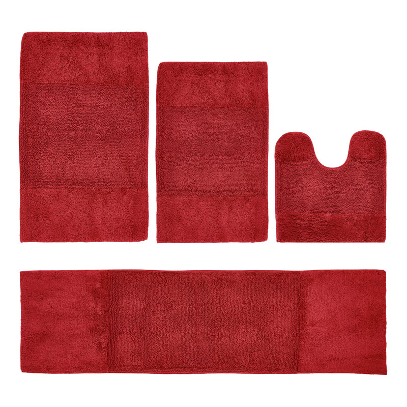 Granada Premium 100% Cotton 2155 GSM 4-Piece Bath Rug Set, OEKO-TEX® Certified, Non-Slip Spray Latex Backing, Plush Tufted, Super Absorbent, Machine Washable Bathroom Rugs for Bathroom, Shower, Tub & Vanity, Red