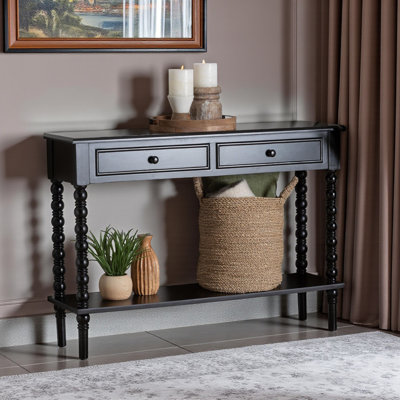Console à 2 tiroirs Altha au fini noir avec pieds fuseaux, H 32,15 po x l 45,1 po x P 12,81 po
