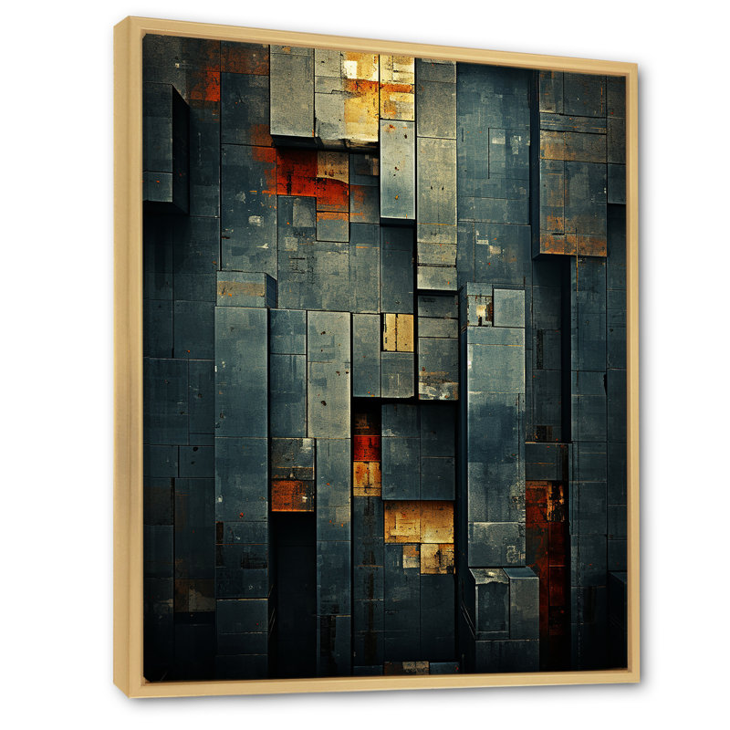 City Blue Retro Minimalisme - impressions géométriques murales modernes, H 40 po x l 30 po x P 1,5 po, Cadre naturel flottant