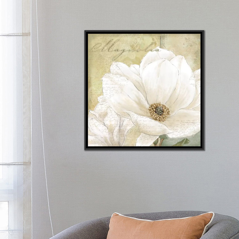 Magnolia I, impression sur toile, H 37 po x l 37 po x P 1,5 po, Toile avec cadre noir, Pas de tapis