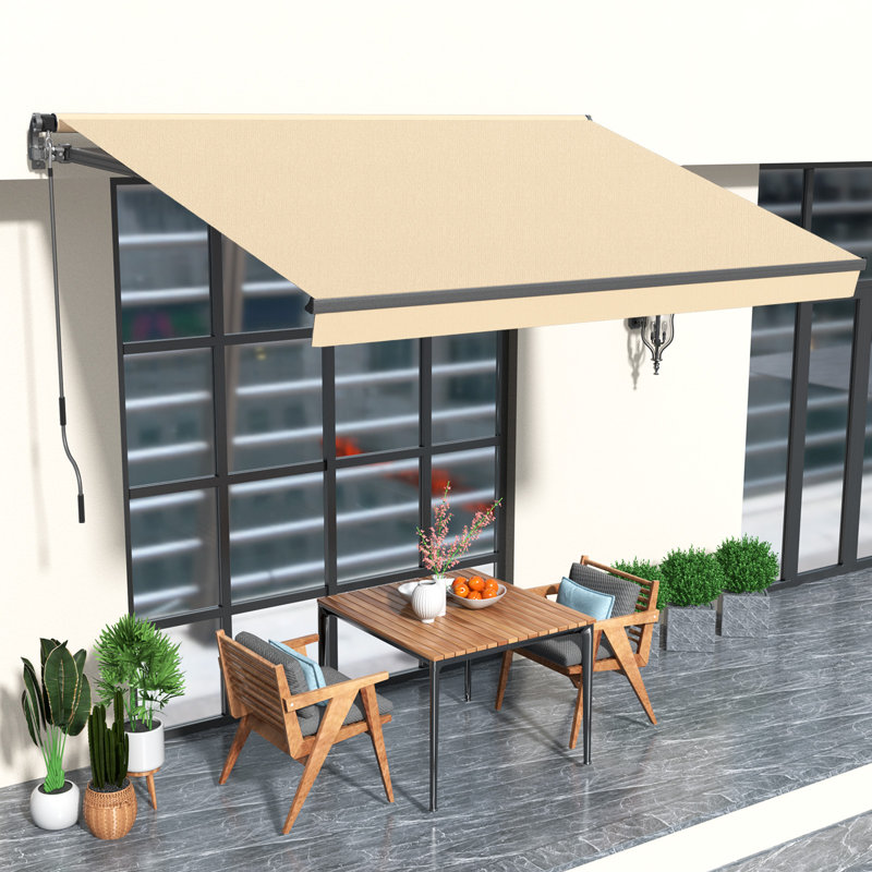 HOMEDEMO 10x8 Retractable Awning for Patio, Manual Awnings, Sunshade Shelter Crank Handle, UV & Water-Resistant Polyester Cover and Aluminum Frame for Balcony, Yard, Outdoor Deck, Beige