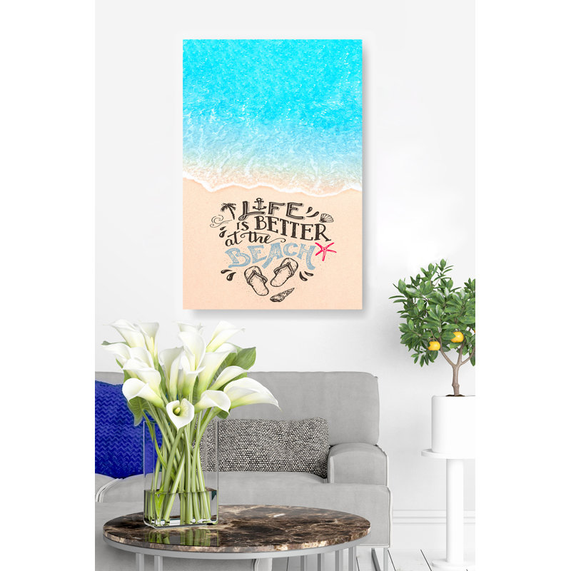 «Mccutchen Life's Better at the Beach Blue Water Over Sandy Beach», reproduction d'art sur toile tendue