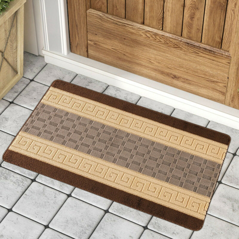 Mariam Non-Slip Striped Indoor Doormat, Brown/Beige, Rectangle 110 x 60cm