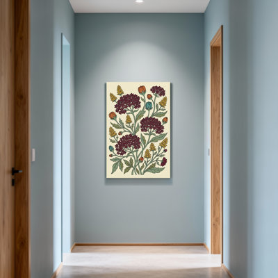 Motif floral de plantes et de fleurs avec des fleurs mauves et jaunes