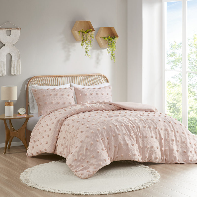 Lucy Clip Jacquard Duvet Cover Set, Full/Queen Duvet Cover + 2 Standard Shams, Pink