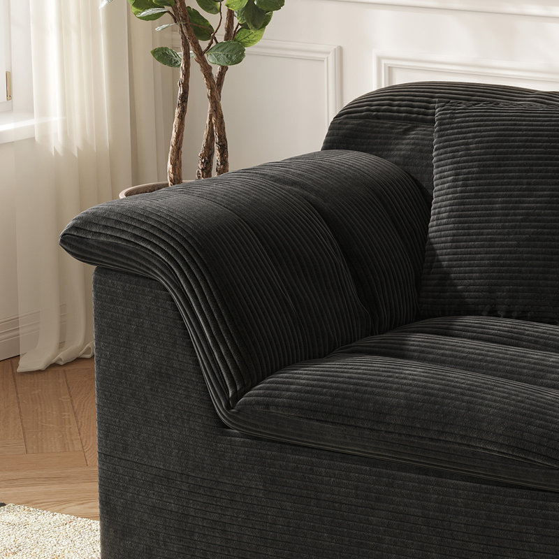 Corduroy Modular Cloud Sofa, Modern Upholstered Couch with No Assembly Required, 33" H x 88.20" W x 40.16" D, Black