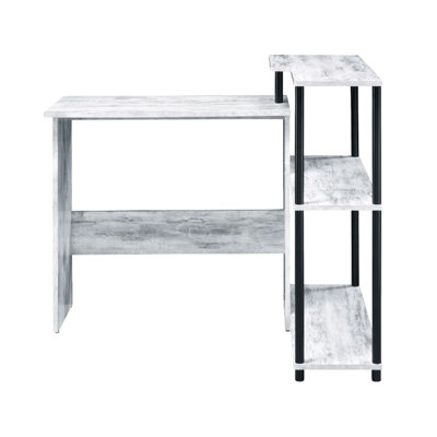Bureau rectangulaire en L avec tablette à 3 niveaux, blanc antique et noir, pour les réunions de bureau