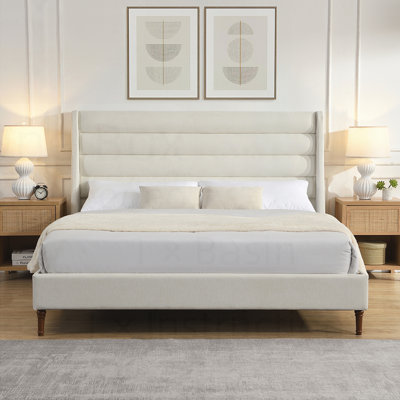 Bed Frame High Headboard Upholstered Platform Bed Premium Chenille Fabric, Modern Minimalist Platform Bed No Box Spring Needed