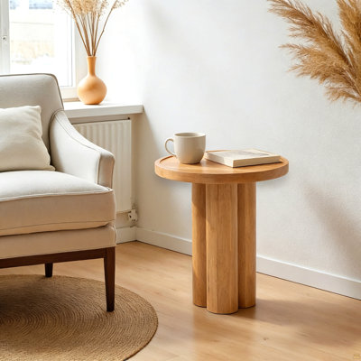 Round Solid Wood End Table,Natural