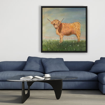 Daisy the Highland Cow - Rustic Kitchen, reproduction sur toile encadrée