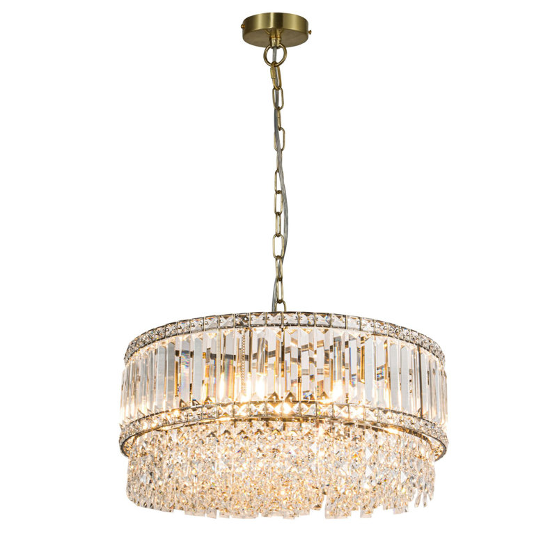 9 - Light Crystal Chandelier, Antique Brass, Antique Brass