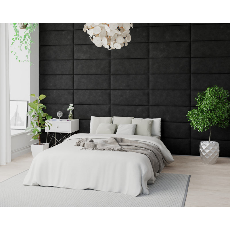 Karelys 30 cm x 75 cm Peel and Stick Upholstered Wall Paneling in Charcoal