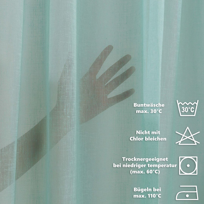 Extra Long & Extra Wide Faux Linen Sheer Curtain Single Panel, 280cm Width x 245cm Drop, Teal Green