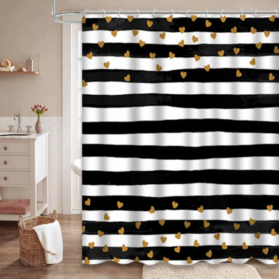 Magnifique rideau de douche aquarelle noir et blanc avec 12 crochets
