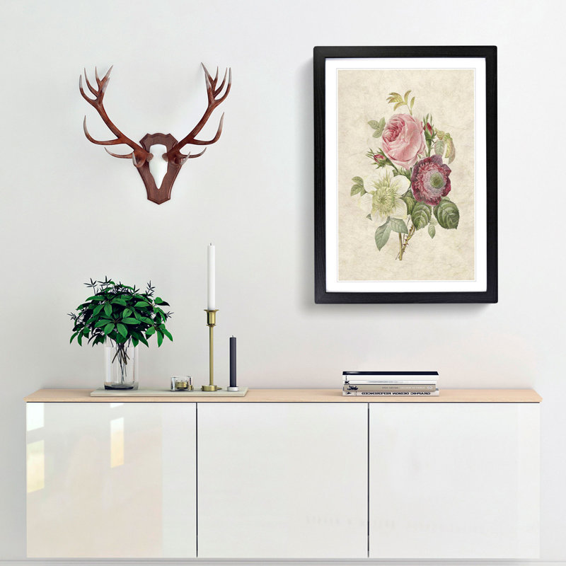 Pink Anemone Rose by Pierre-Joseph Redoute - Framed Print, 48cm H x 36cm W x 2cm D, Black Framed