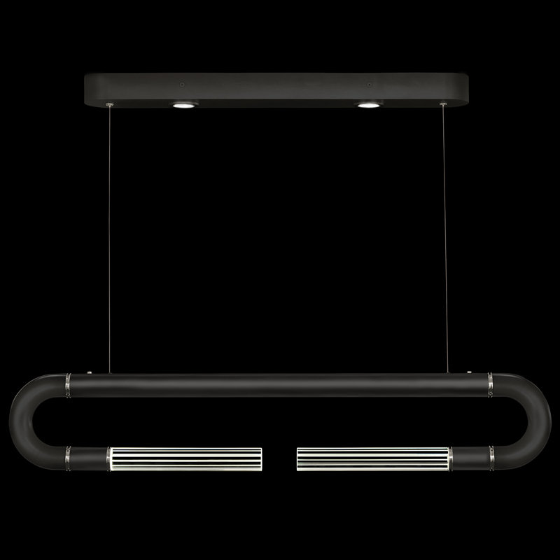Luminaire suspendu linéaire avec peau Antonia, Noir / nickel
