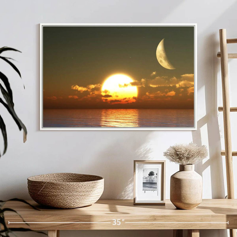 Coucher de soleil sur la lune, 25 po x 17 po, Cadre flottant blanc