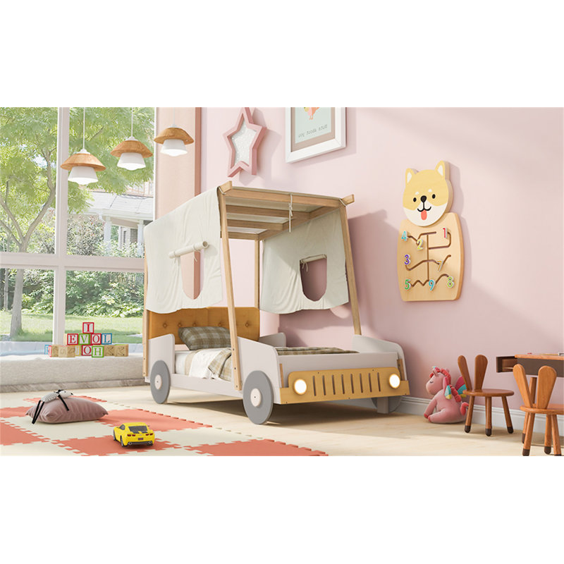 Lit voiture en bois avec coussin, Lit simple