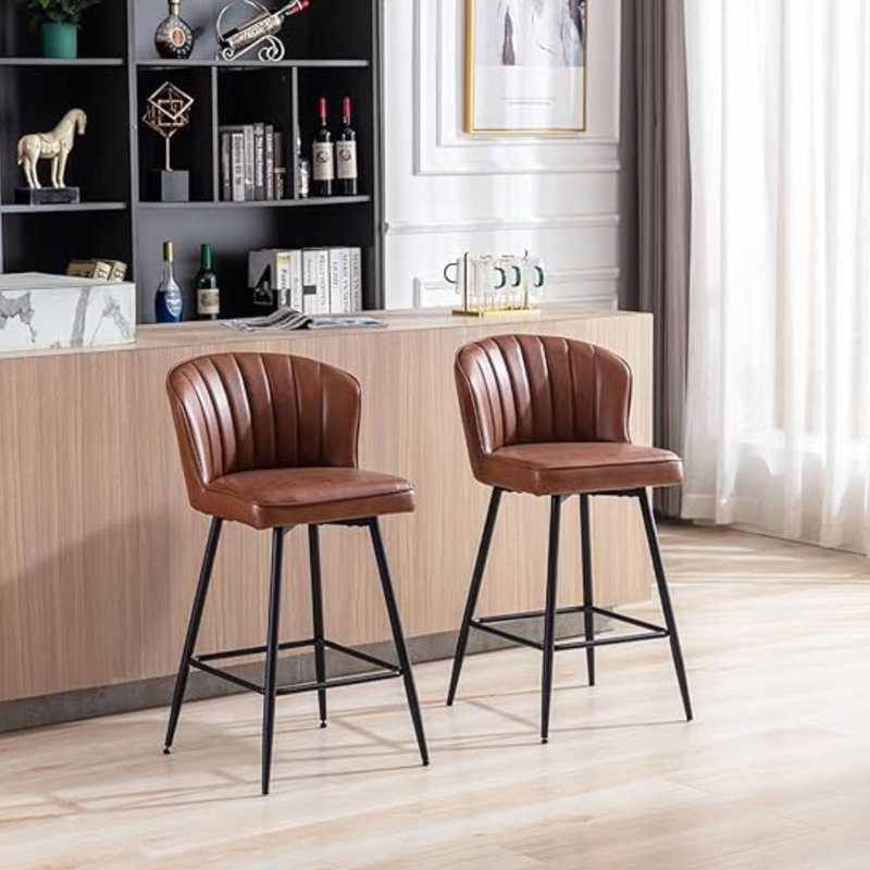 Upholstered Counter Stool with Metal Frame, Brown