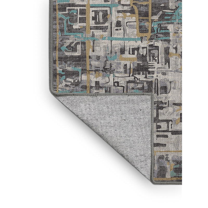 Tapis gris lavable à la machine, Rond 7 pi