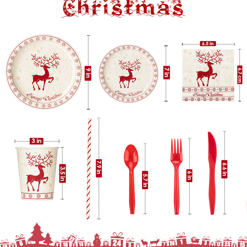 Pailles de Noël jetables et accessoires pour boissons pour 25 invités