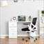 Bureaux, poste de travail d'ordinateur moderne de 47 po avec 3 tiroirs et amp; 3 tablettes - blanc | Bois d'ingénierie | Panneau de fibres à densité moyenne